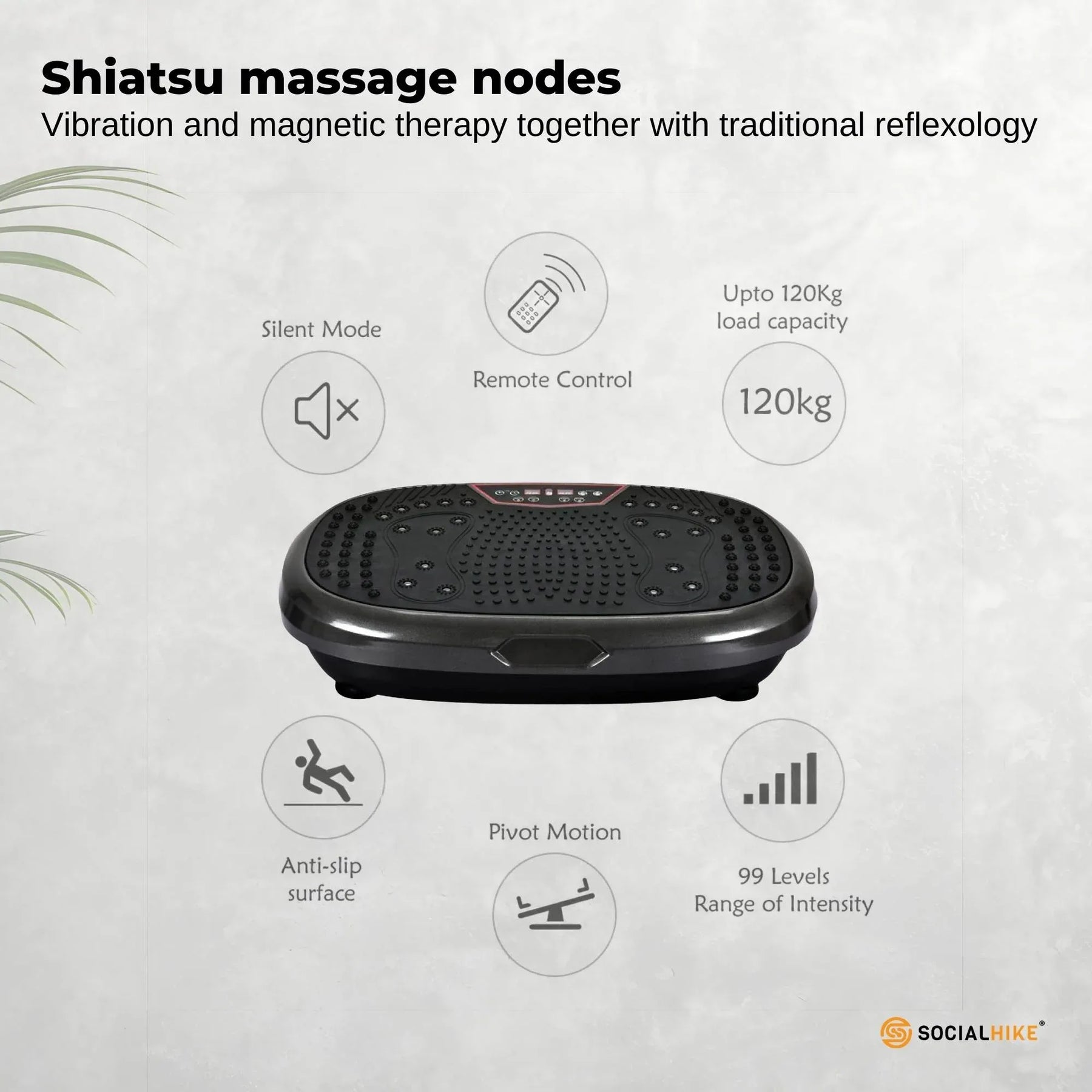 Social Hike 60cm Vibration Plate Machine Full Body Exercise Platform Black