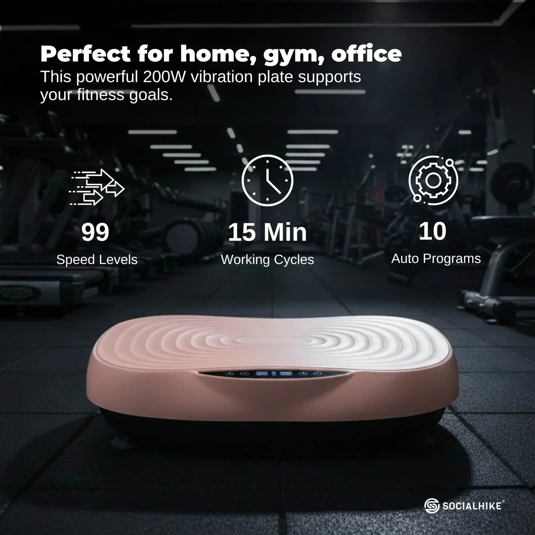 Social Hike 55cm Vibration Plate Machine Full Body Exercise Platform 200W Pink