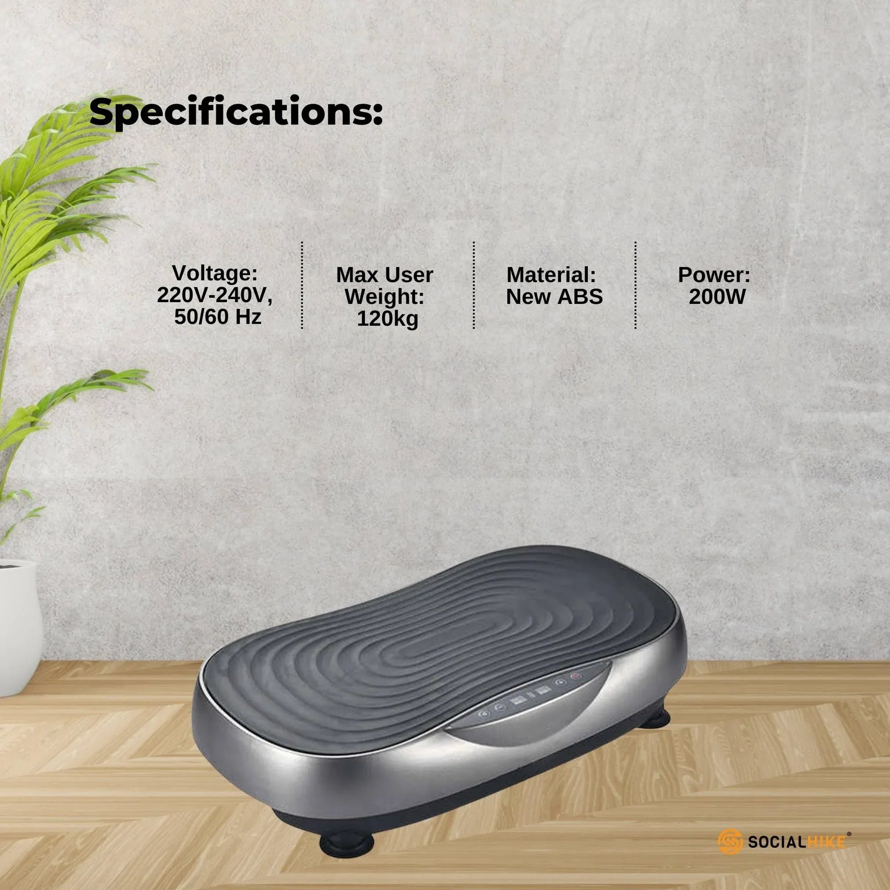 Social Hike 55cm Vibration Plate Machine Full Body Exercise Platform 200W Grey