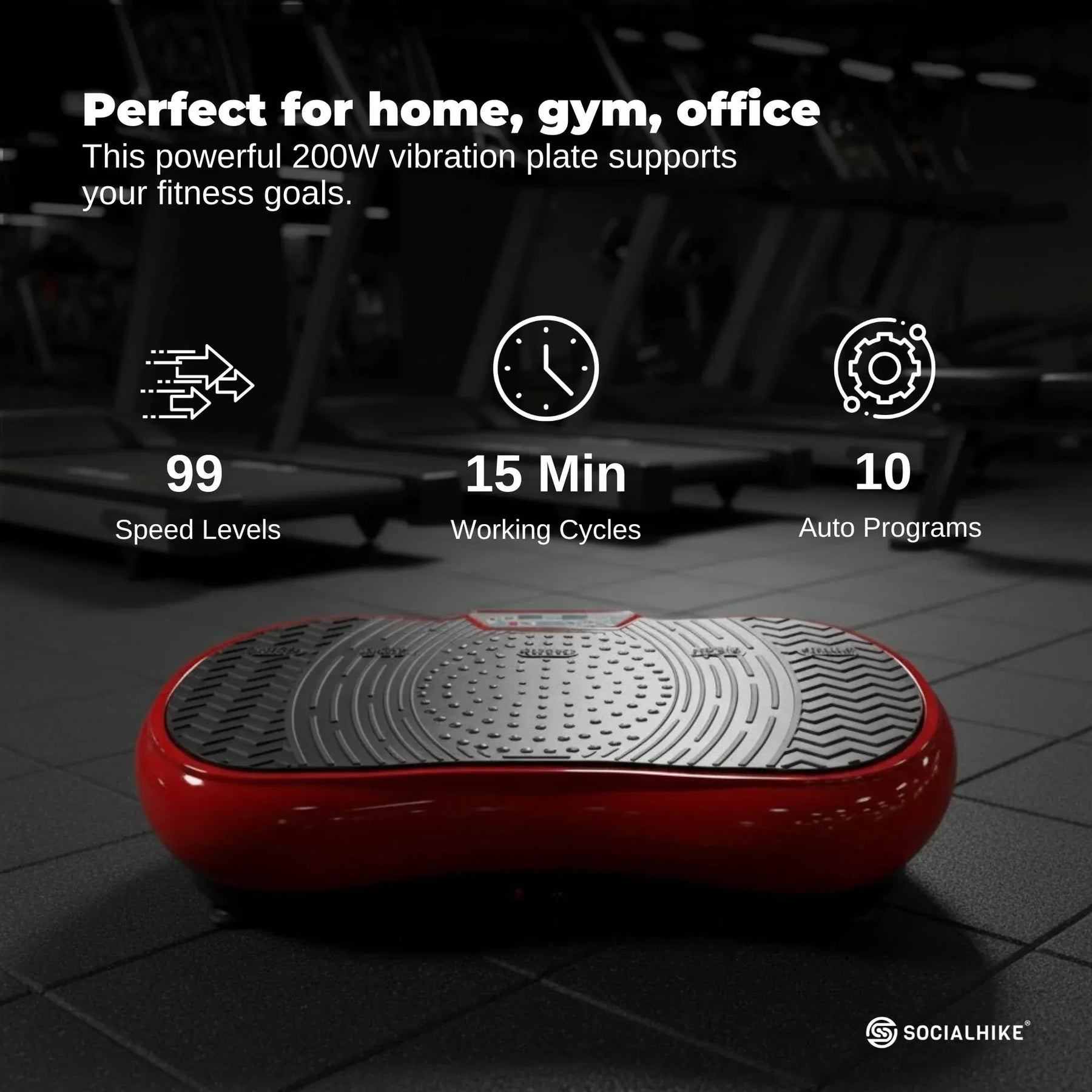 Social Hike 68cm Vibration Plate Machine Full Body Workout Platform Red
