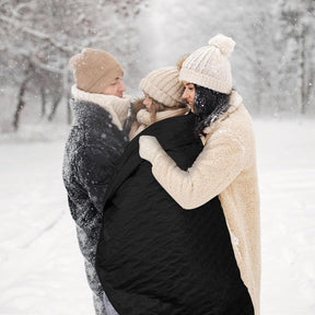 2-in-1 Winter Camping Warmth Kit with Carry Bag: 210 * 75cm Blue Portable Waterproof Warm Sleeping Bag and 200 * 140cm Large Black Double Layer Waterproof Fleece Camping Blanket for Hiking Travel Indoor Outdoor Use