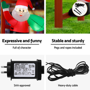 Jingle Jollys Christmas Inflatable Santa Climbing Ladder 2.45M Height LED Decorations Illuminated