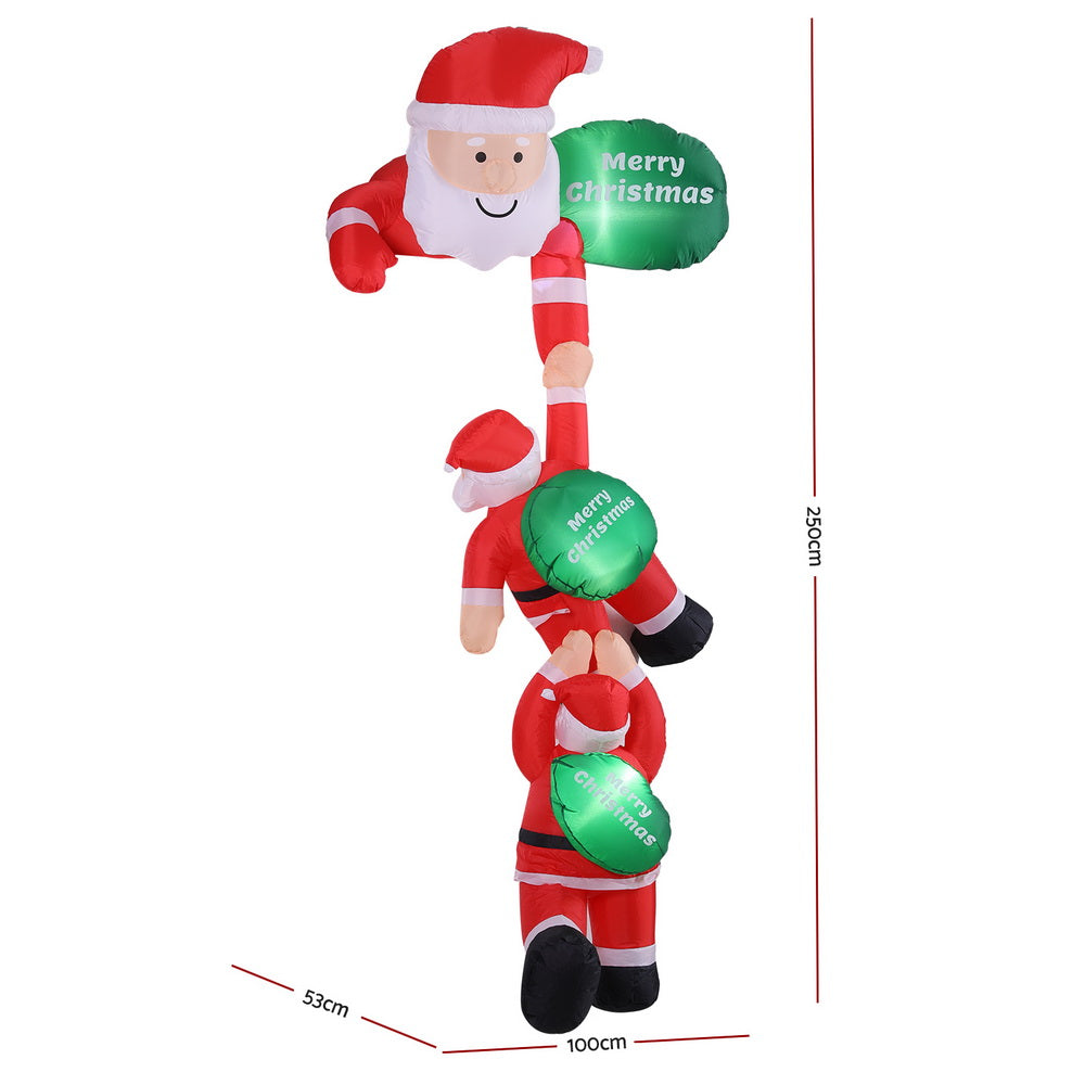 Jingle Jollys Christmas Inflatable Climbing Santa 2.5M Height LED Decorations Illuminated