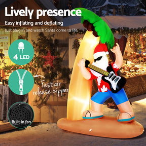 Jingle Jollys Christmas Inflatable Santa Guitar 2.1M Led Illuminated Decorations