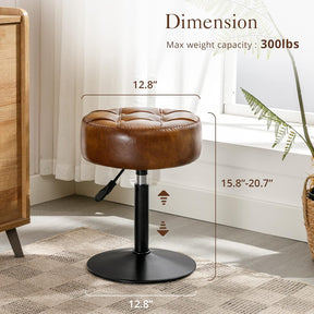 Adjustable Vanity Stool NZ – Brown Faux Leather Chair, 360° Swivel Makeup Stool, Height Adjustable Vanity Seat - SportZone.co.nz