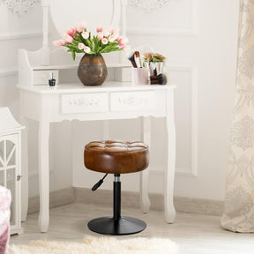 Adjustable Vanity Stool NZ – Brown Faux Leather Chair, 360° Swivel Makeup Stool, Height Adjustable Vanity Seat - SportZone.co.nz