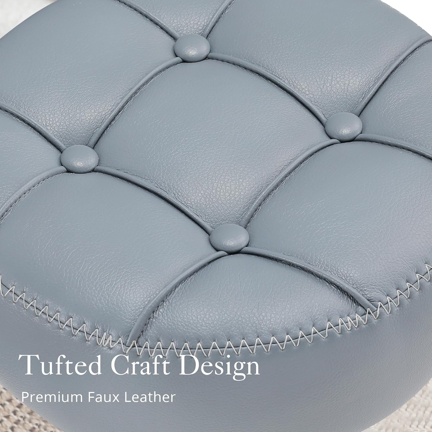 Adjustable Vanity Stool NZ – Grey Blue Faux Leather Chair, 360° Swivel Makeup Stool, Height Adjustable Vanity Seat - SportZone.co.nz