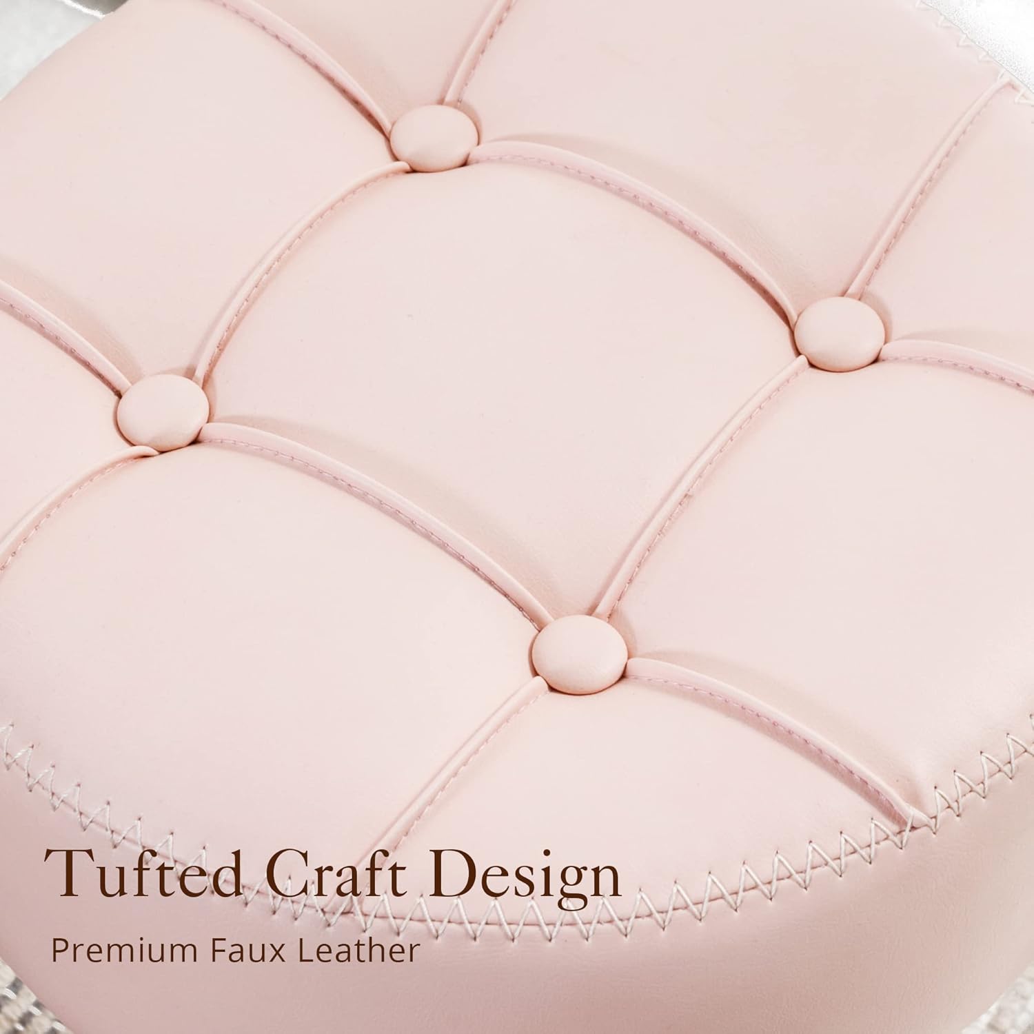 Adjustable Vanity Stool NZ – Pink Faux Leather Chair, 360° Swivel Makeup Stool, Height Adjustable Vanity Seat - SportZone.co.nz