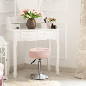 Adjustable Vanity Stool NZ – Pink Faux Leather Chair, 360° Swivel Makeup Stool, Height Adjustable Vanity Seat - SportZone.co.nz