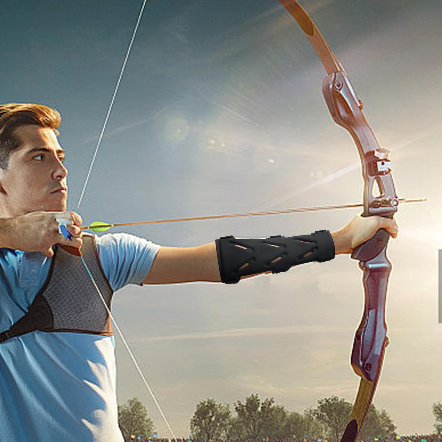 Archery Arm Guards - 1 Piece - Black - Adjustable - Wrist & Forearm Protection - Unisex - Suitable for Teens & Adults - SportZone.co.nz