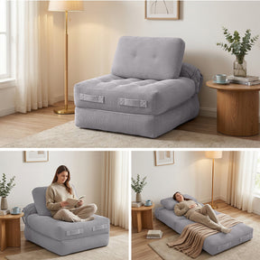 Artiss 1 Seater Corduroy Convertible Sofa Bed Pull Out Boneless Couch Grey - SportZone.co.nz