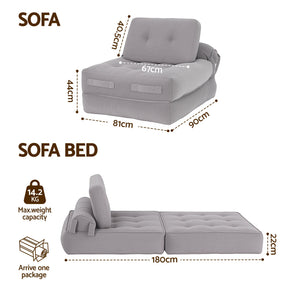 Artiss 1 Seater Corduroy Convertible Sofa Bed Pull Out Boneless Couch Grey - SportZone.co.nz