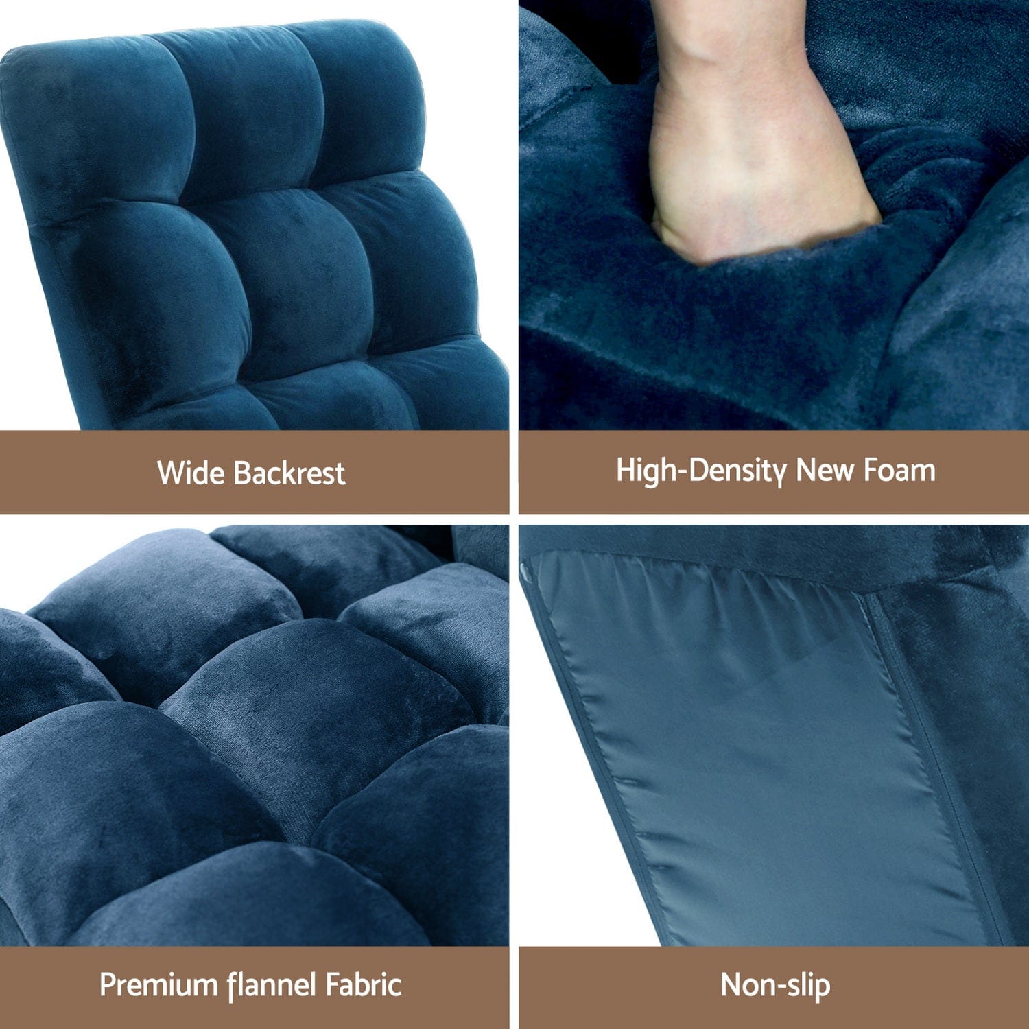 Artiss 2PCS Floor Lounge Sofa Bed Flannel Fabric Navy - SportZone.co.nz