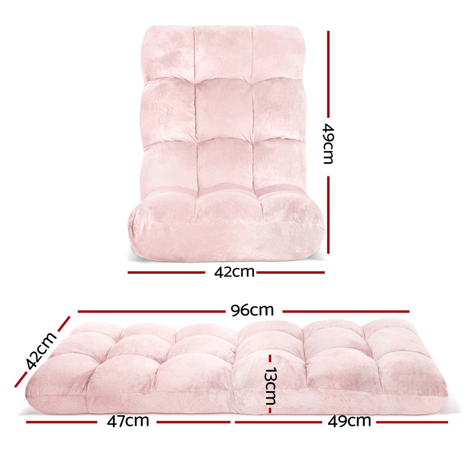 Artiss 2PCS Floor Lounge Sofa Bed Flannel Fabric Pink - SportZone.co.nz