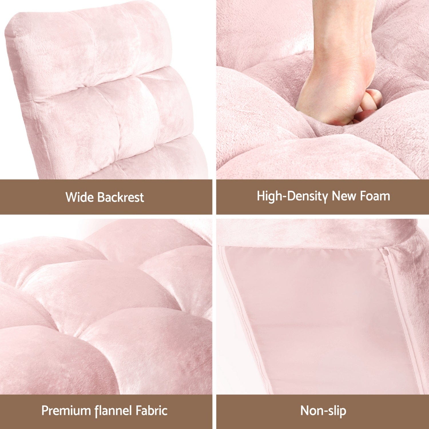 Artiss 2PCS Floor Lounge Sofa Bed Flannel Fabric Pink - SportZone.co.nz