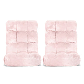 Artiss 2PCS Floor Lounge Sofa Bed Flannel Fabric Pink - SportZone.co.nz