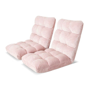Artiss 2PCS Floor Lounge Sofa Bed Flannel Fabric Pink - SportZone.co.nz