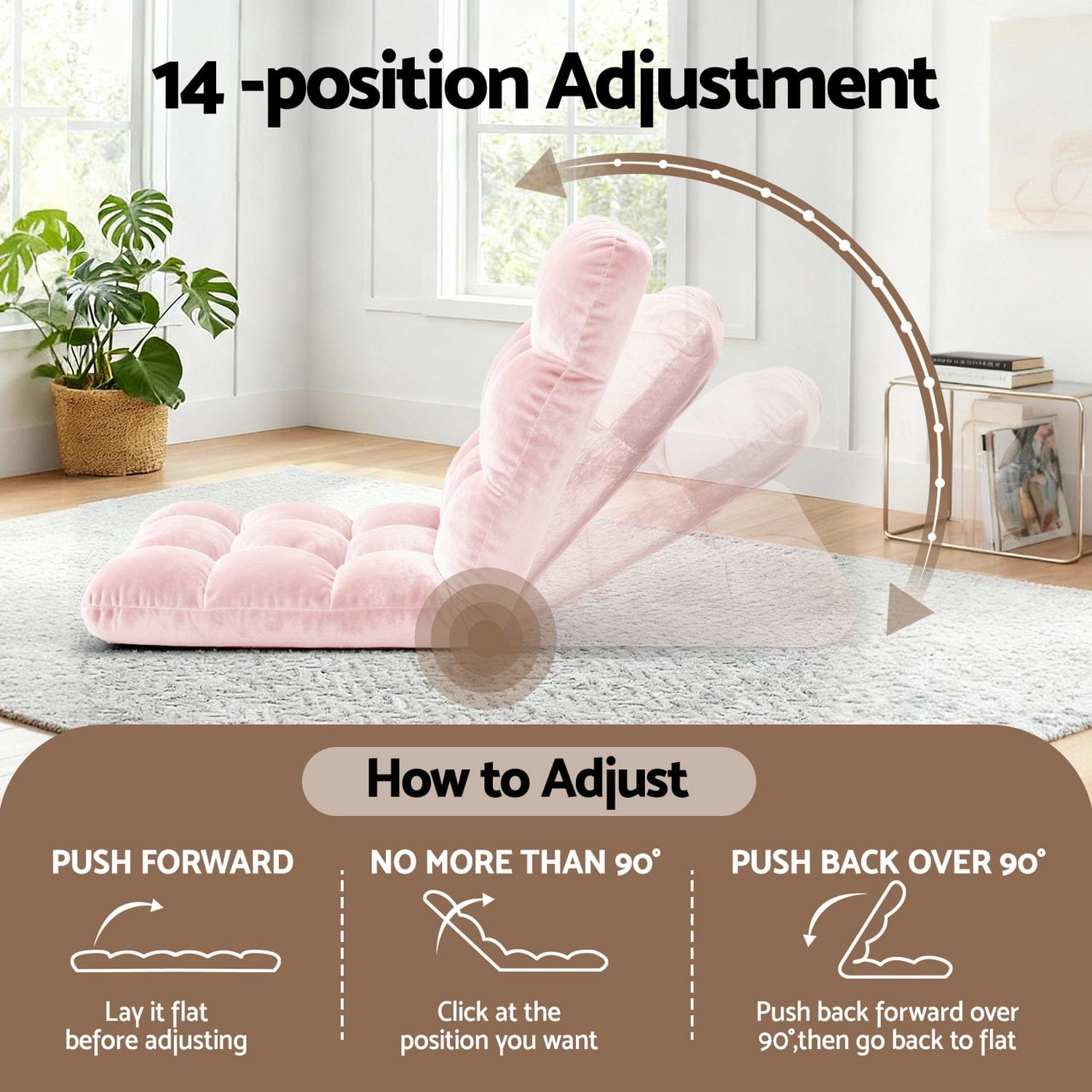 Artiss 2PCS Floor Lounge Sofa Bed Flannel Fabric Pink - SportZone.co.nz