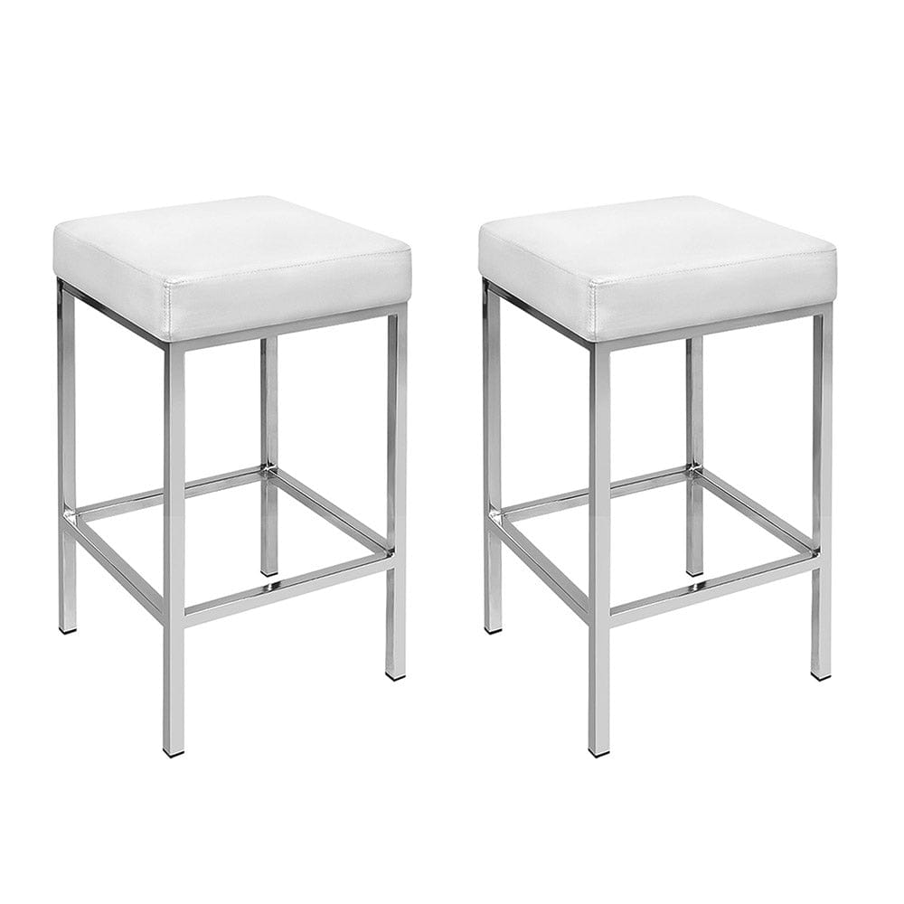 Artiss 2x Bar Stools Leather Padded Metal White - SportZone.co.nz