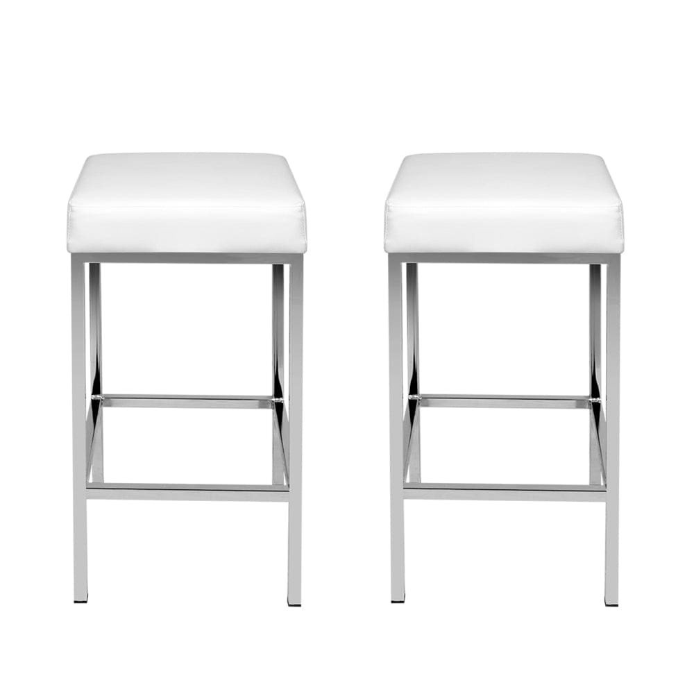 Artiss 2x Bar Stools Leather Padded Metal White - SportZone.co.nz