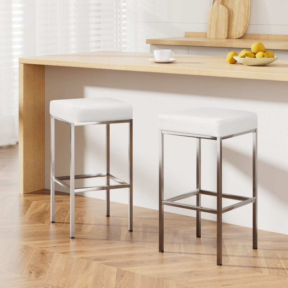 Artiss 2x Bar Stools Leather Padded Metal White - SportZone.co.nz