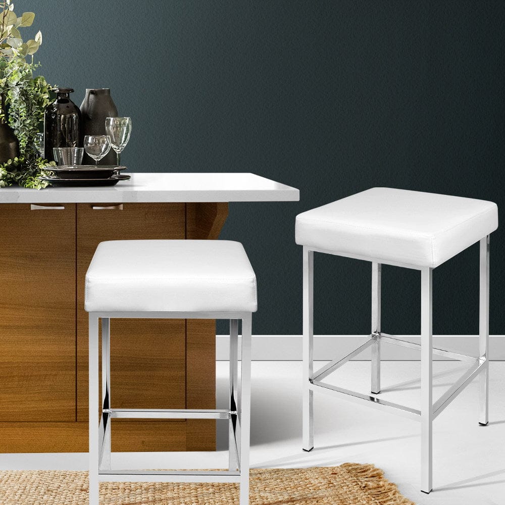 Artiss 2x Bar Stools Leather Padded Metal White - SportZone.co.nz