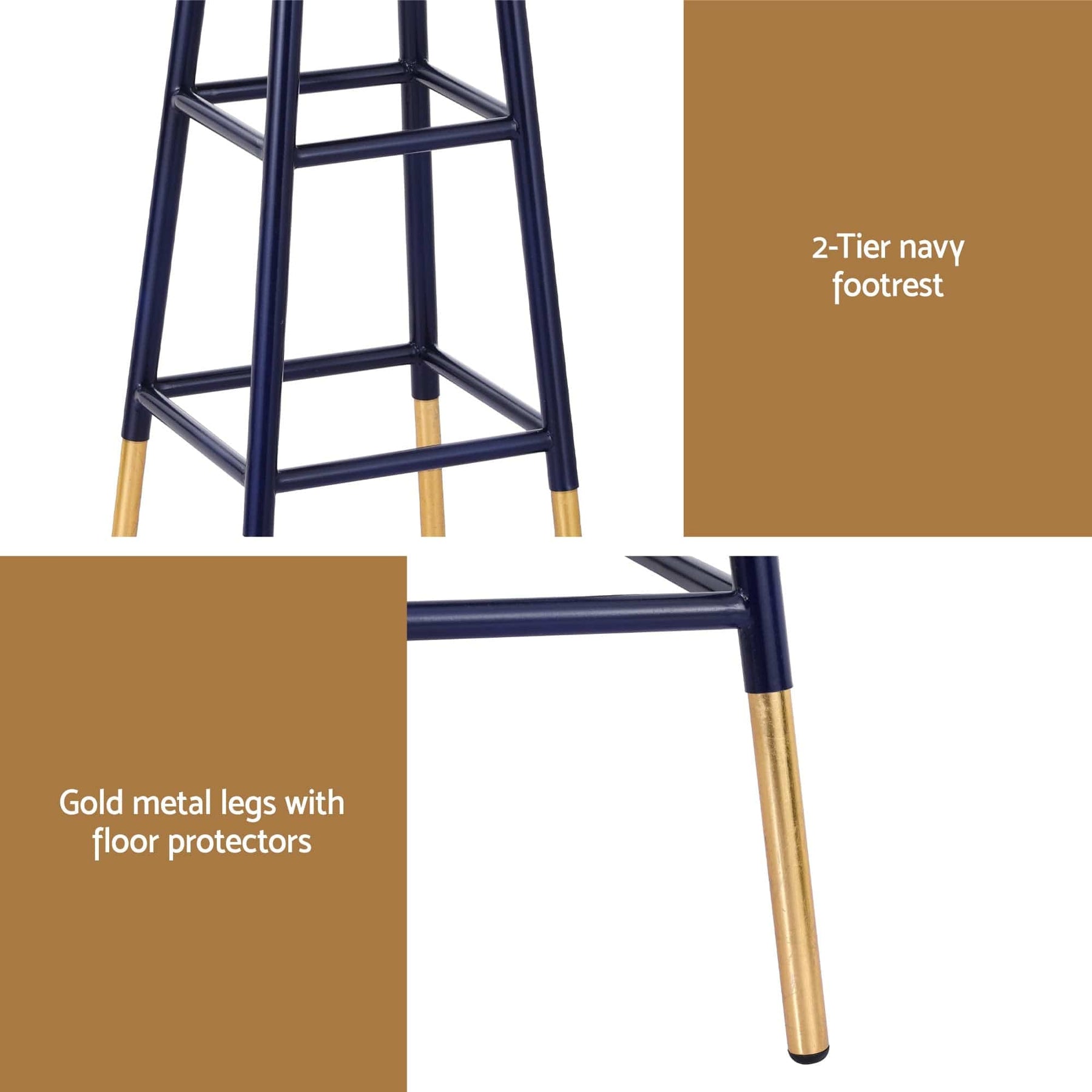 Artiss 2x Bar Stools Metal Gold Navy - SportZone.co.nz