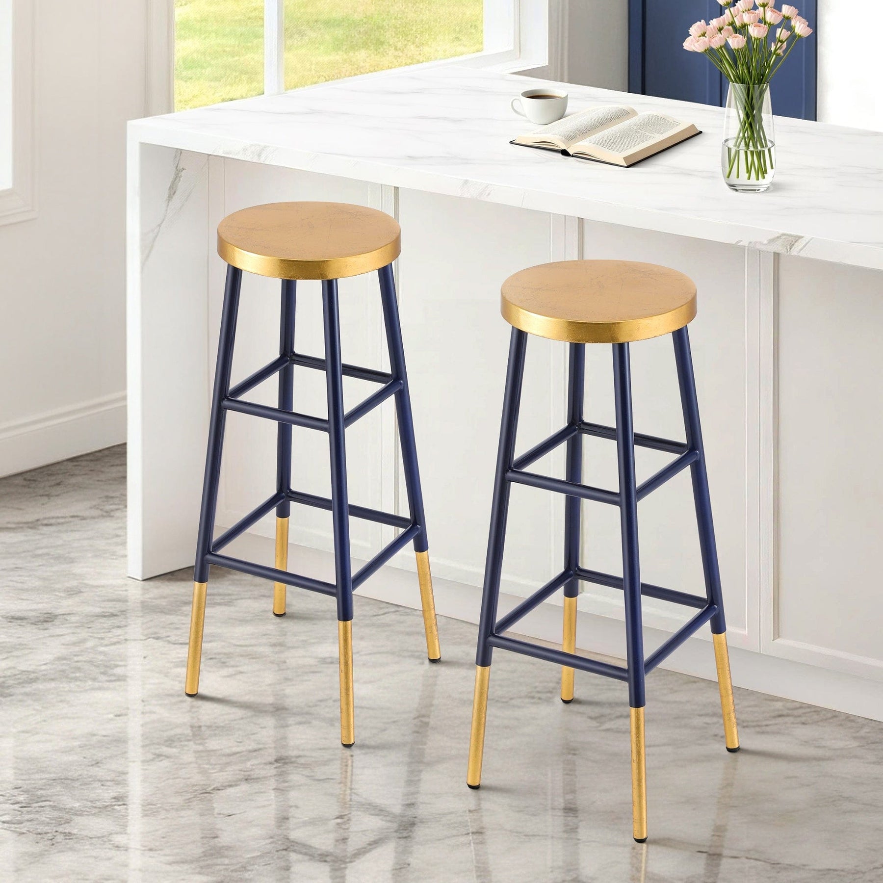 Artiss 2x Bar Stools Metal Gold Navy - SportZone.co.nz