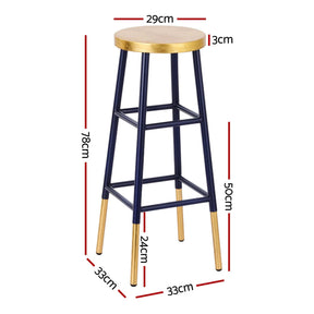 Artiss 2x Bar Stools Metal Gold Navy - SportZone.co.nz