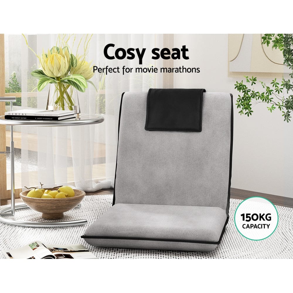 Artiss 2X Floor Lounge Sofa Bed Floor Cushion Velvet Grey - SportZone.co.nz