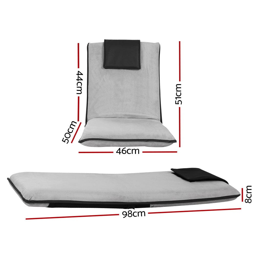 Artiss 2X Floor Lounge Sofa Bed Floor Cushion Velvet Grey - SportZone.co.nz