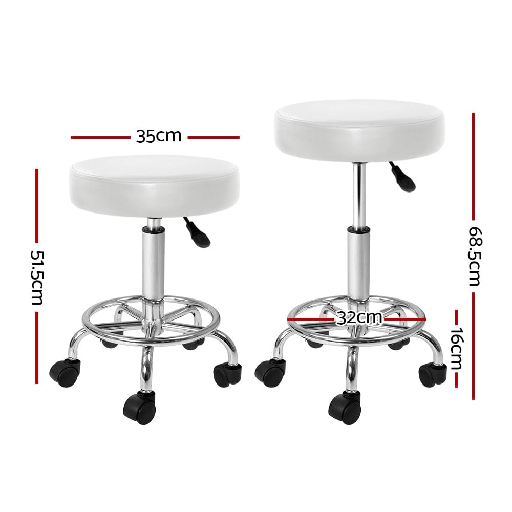 Artiss 2x Salon Stool Round Swivel Chair White - SportZone.co.nz