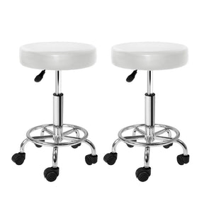 Artiss 2x Salon Stool Round Swivel Chair White - SportZone.co.nz