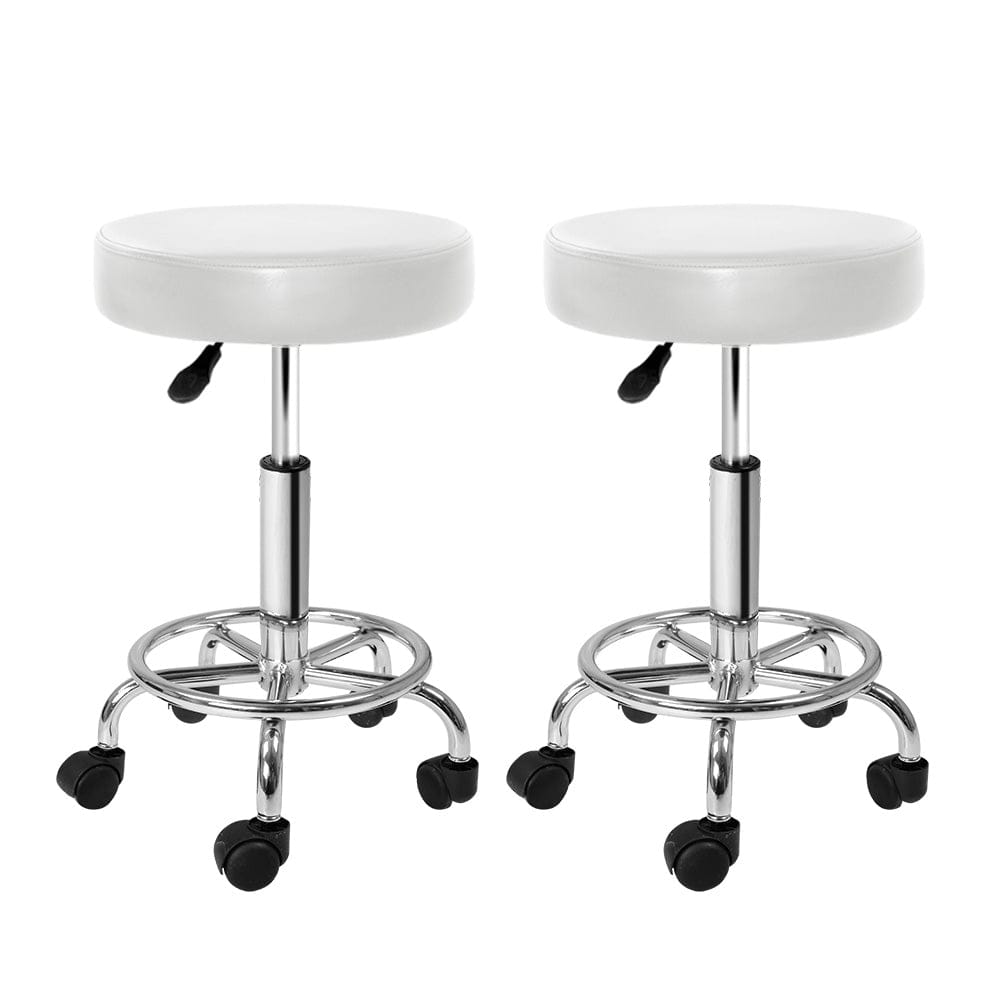 Artiss 2x Salon Stool Round Swivel Chair White - SportZone.co.nz