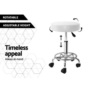 Artiss 2x Salon Stool Round Swivel Chair White - SportZone.co.nz