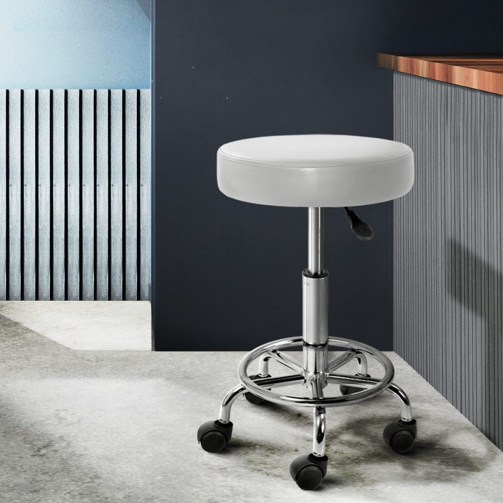 Artiss 2x Salon Stool Round Swivel Chair White - SportZone.co.nz