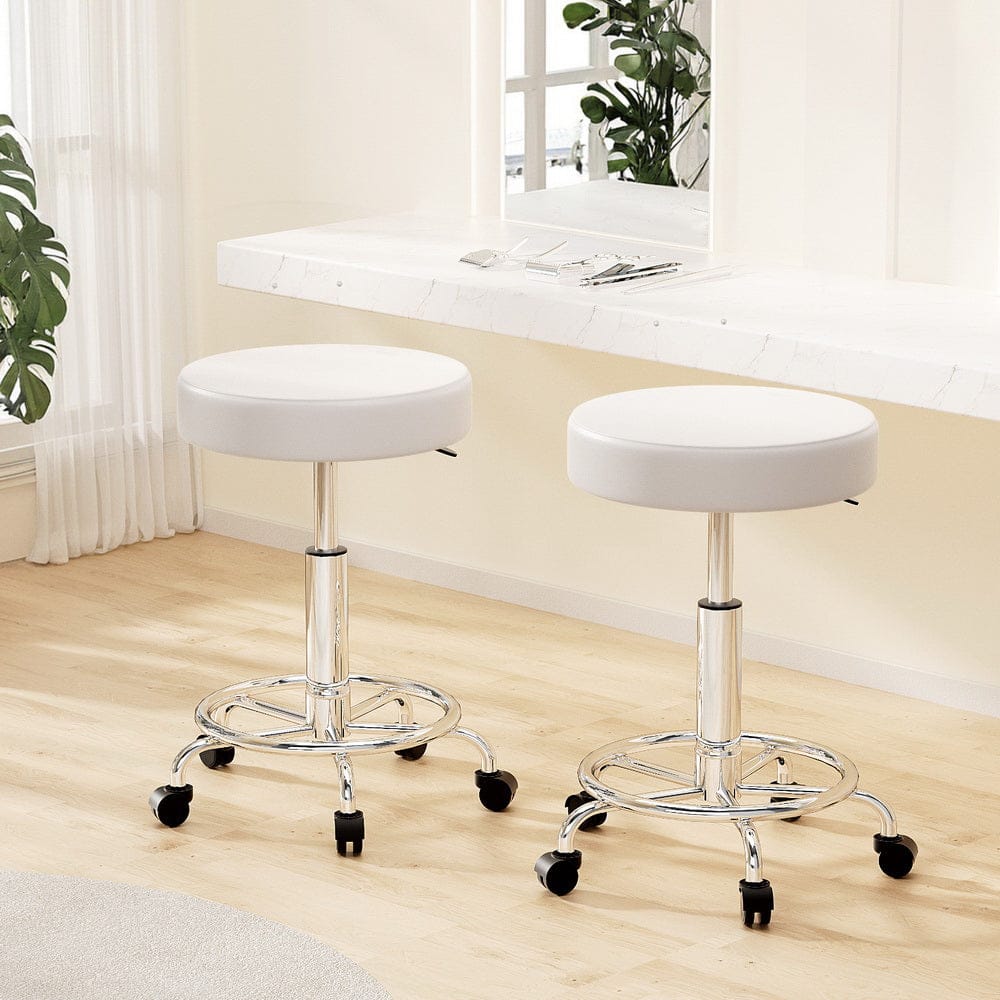 Artiss 2x Salon Stool Round Swivel Chair White - SportZone.co.nz