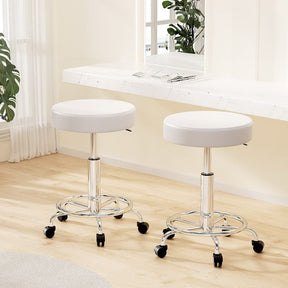 Artiss 2x Salon Stool Round Swivel Chair White - SportZone.co.nz