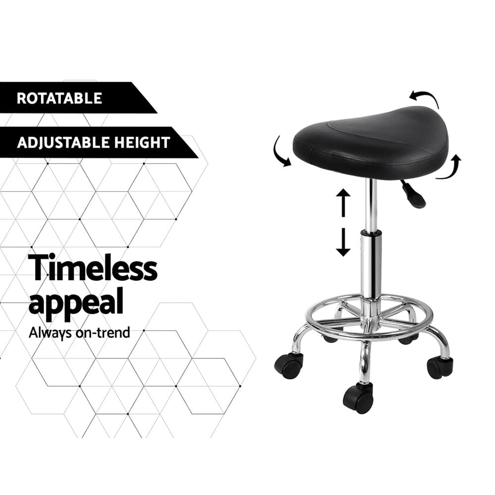 Artiss 2x Salon Stool Saddle Swivel Chair Black - SportZone.co.nz