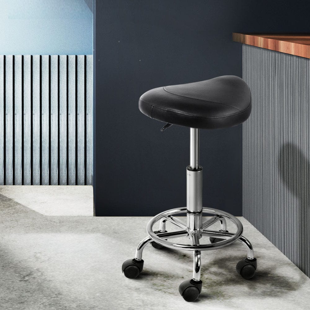 Artiss 2x Salon Stool Saddle Swivel Chair Black - SportZone.co.nz