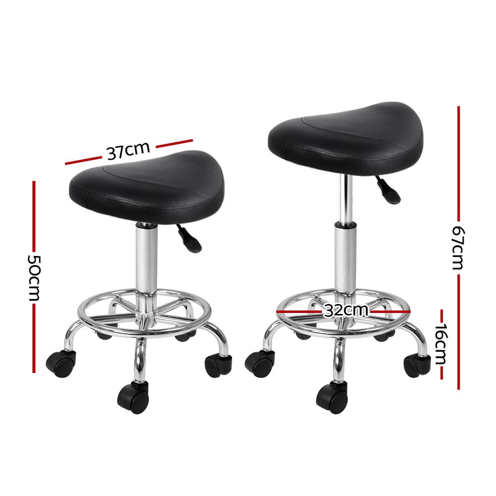 Artiss 2x Salon Stool Saddle Swivel Chair Black - SportZone.co.nz
