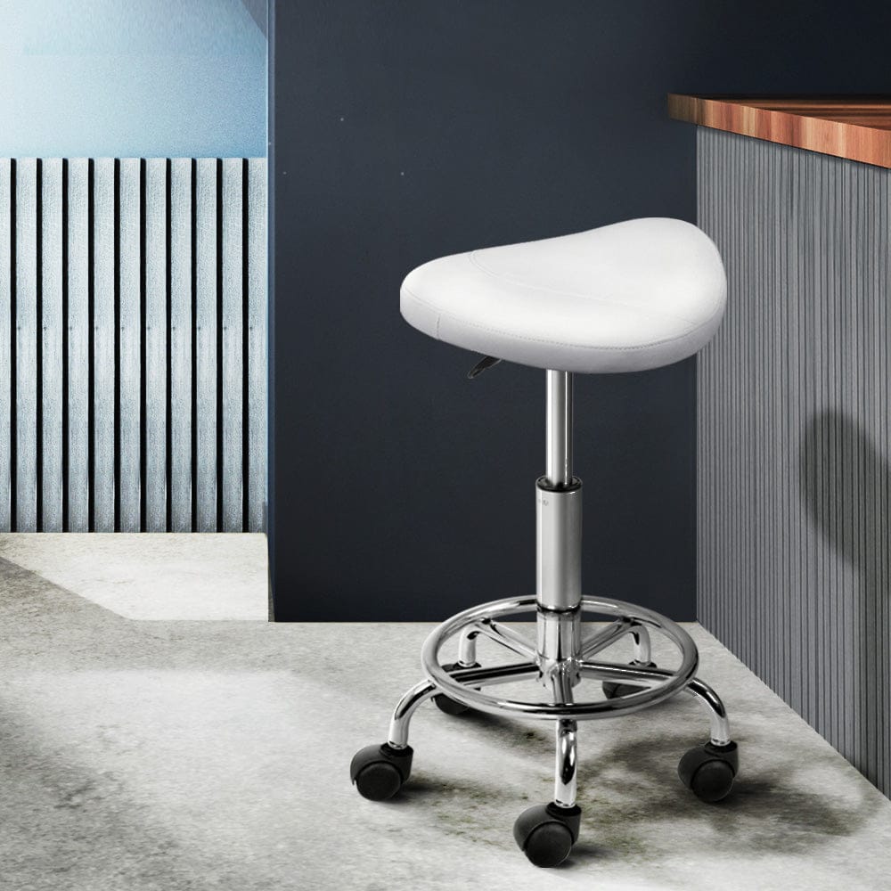 Artiss 2x Salon Stool Saddle Swivel Chair White - SportZone.co.nz