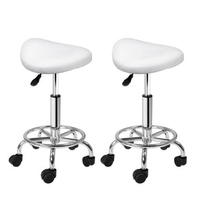 Artiss 2x Salon Stool Saddle Swivel Chair White - SportZone.co.nz