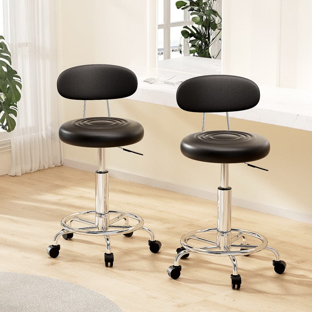 Artiss 2x Salon Stool Swivel Chair Backrest Black - SportZone.co.nz