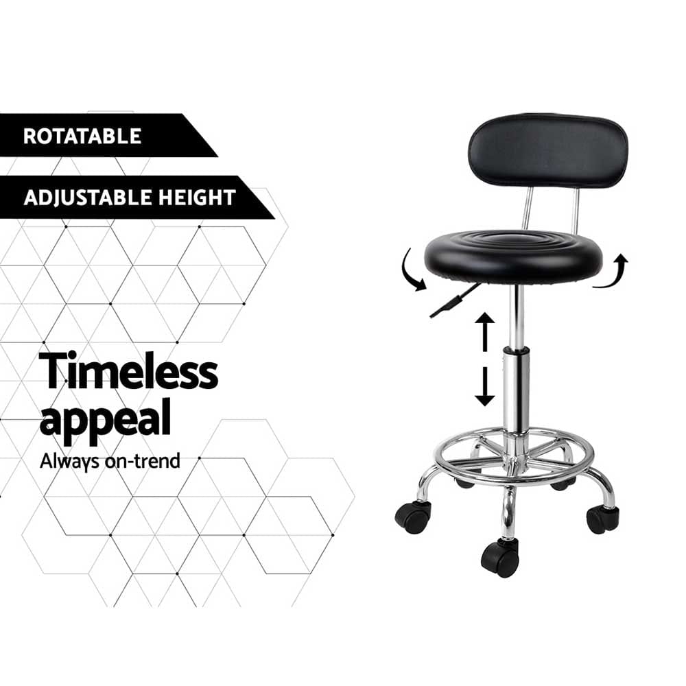 Artiss 2x Salon Stool Swivel Chair Backrest Black - SportZone.co.nz