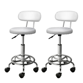 Artiss 2x Salon Stool Swivel Chair Backrest White - SportZone.co.nz
