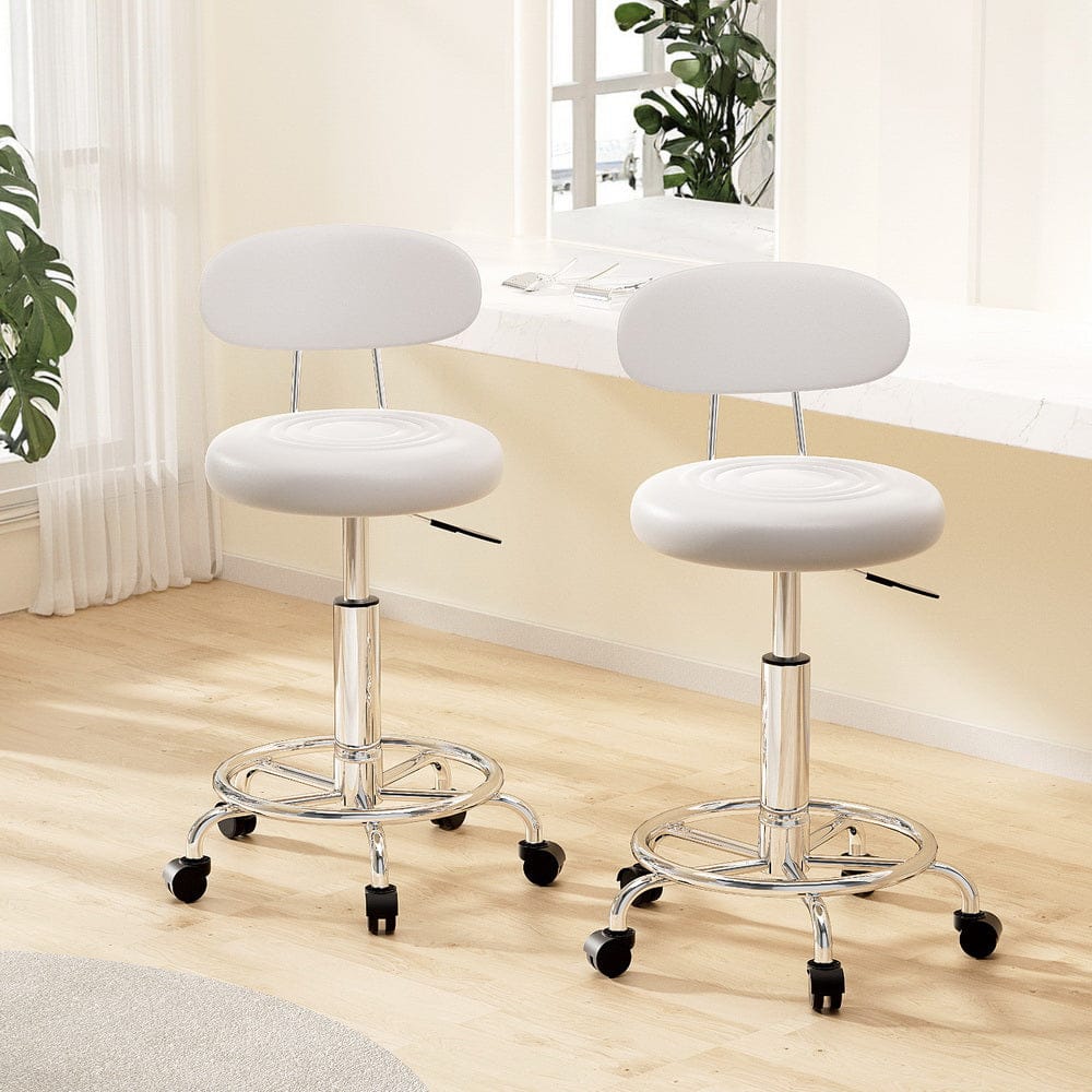Artiss 2x Salon Stool Swivel Chair Backrest White - SportZone.co.nz