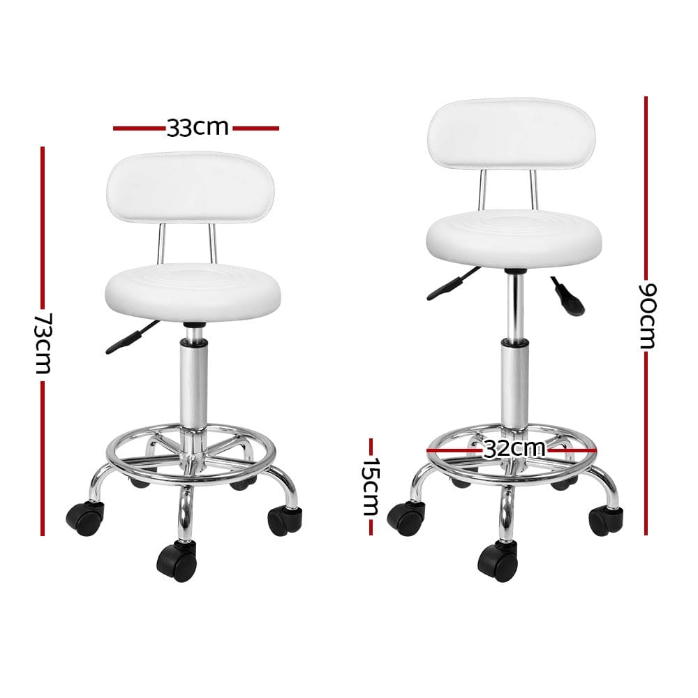 Artiss 2x Salon Stool Swivel Chair Backrest White - SportZone.co.nz