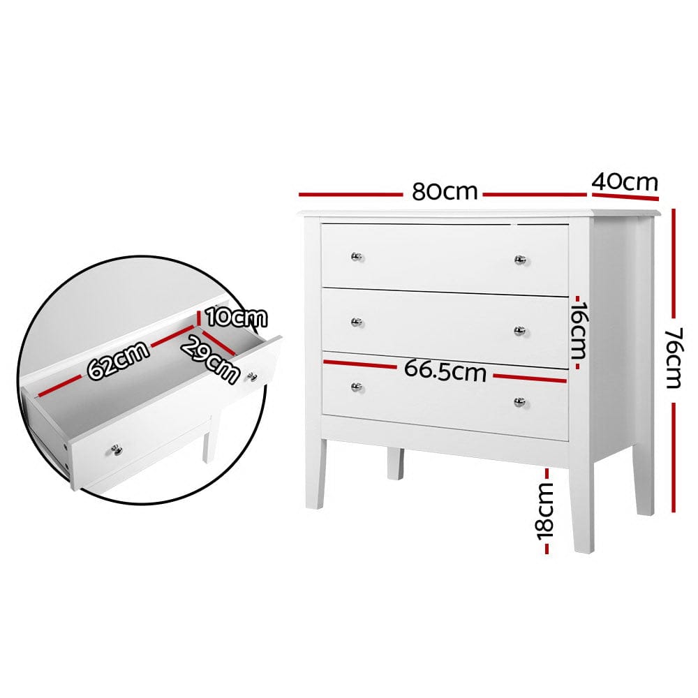 Artiss 3 Chest of Drawers - BRITTANY White - SportZone.co.nz