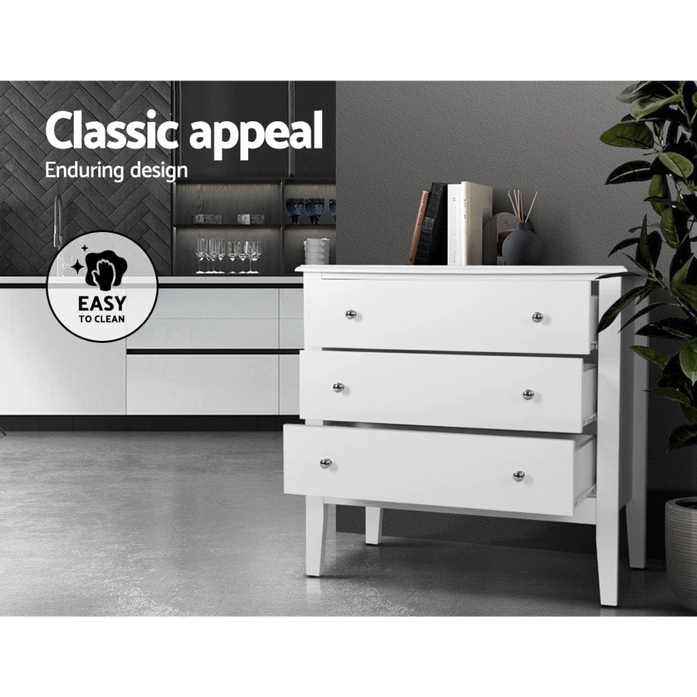 Artiss 3 Chest of Drawers - BRITTANY White - SportZone.co.nz
